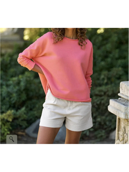 Frank & Eileen Tops - Frank & Eileen Anna Long-Sleeve Triple Fleece Capelet M Pink Raw Hem Side Slits
